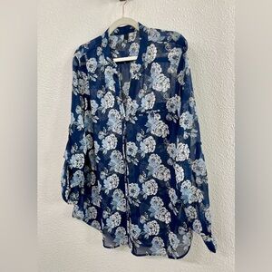 Floral Sheer Blue Blouse